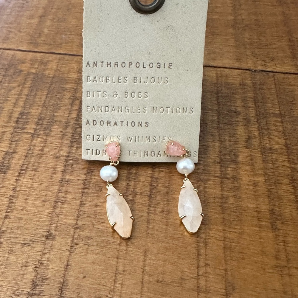 Anthropologie Pink and Pearl Dangle Earrings